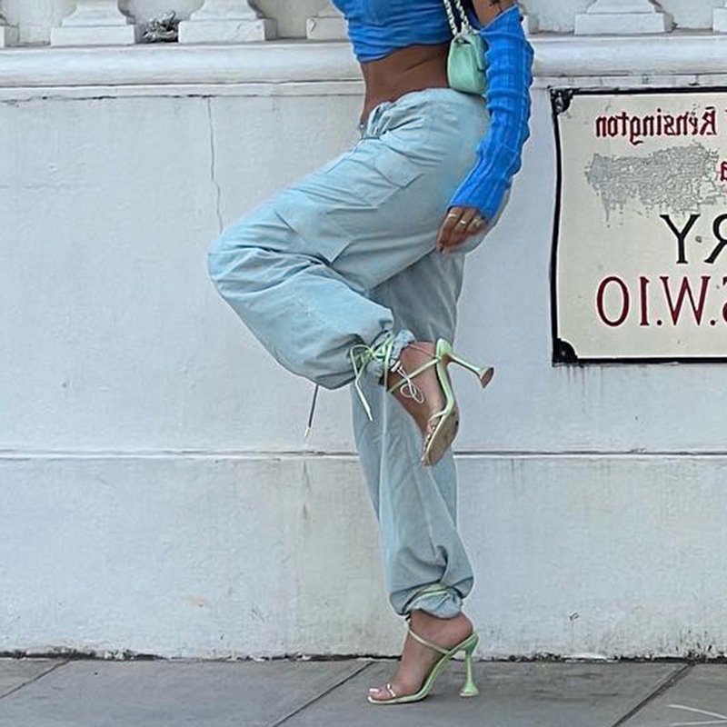 Quần Dài Lưng Cao Phối Túi Thiết Kế Dây Rút Thời Trang Đường Phố Cá Tính Cho Nữ
