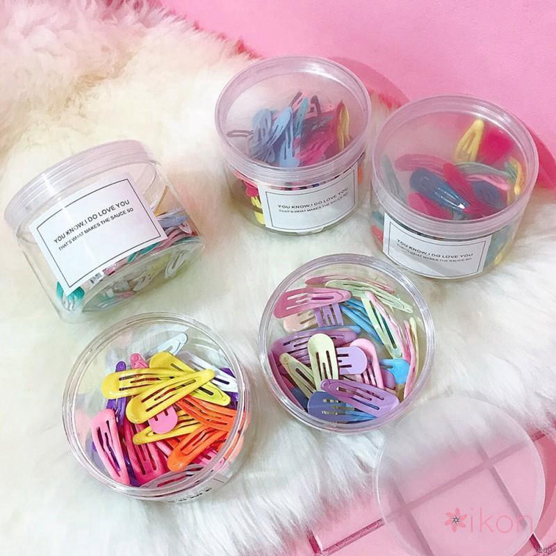 Set 30 kẹp tóc giọt nước màu trơn xinh xắn cho nữ