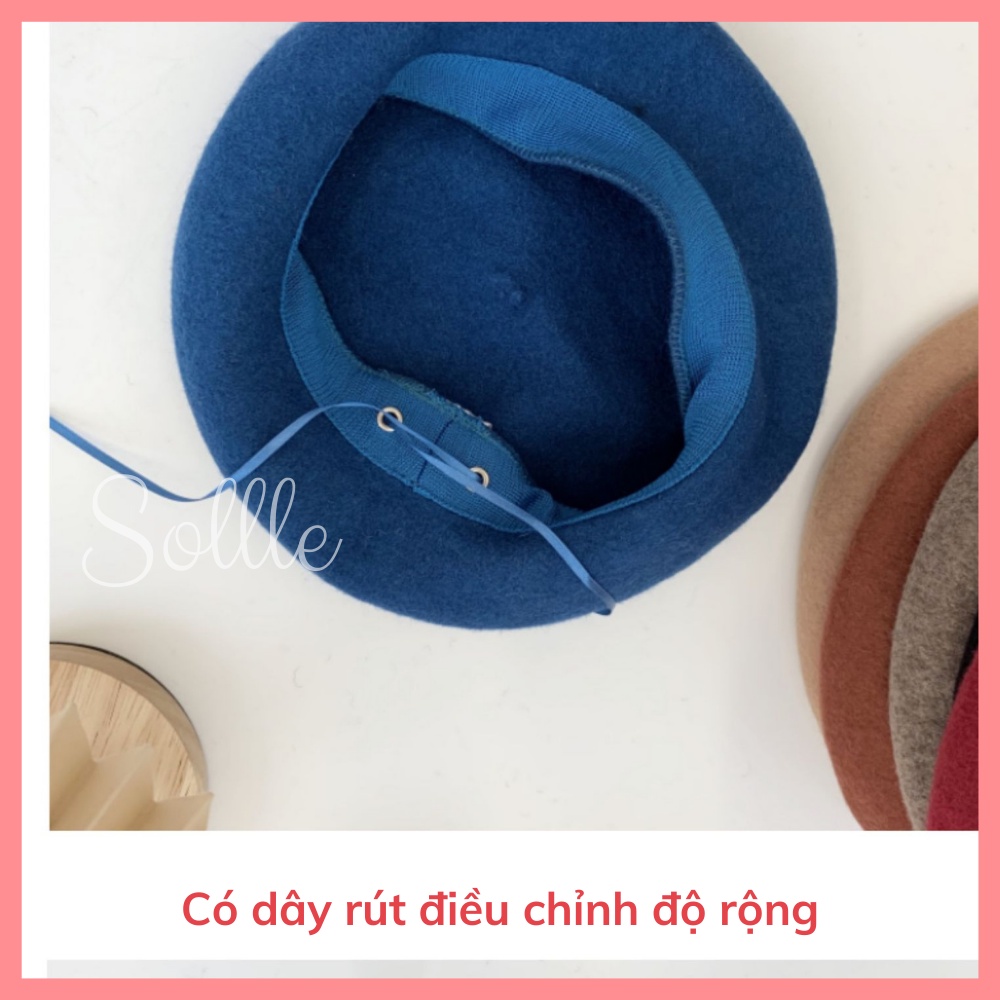 Mũ nồi beret dạ lông thỏ siêu mịn có dây rút phong cách Hàn Quốc Sollle M01R