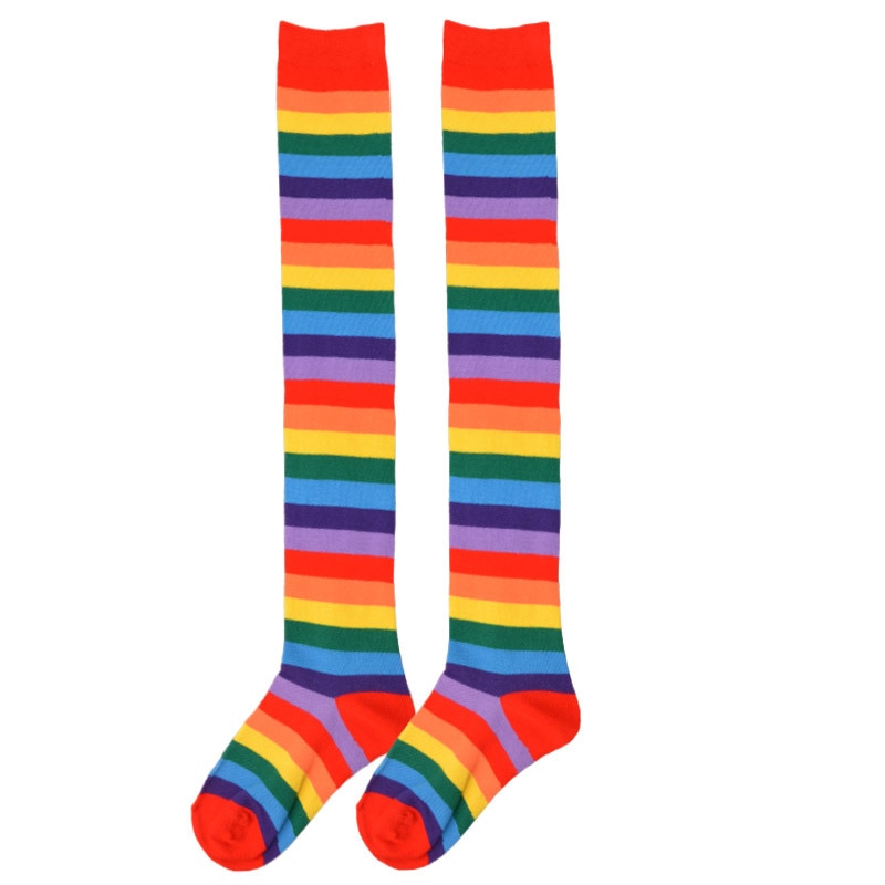 Long Socks Women Thigh Highs Socks Halloween Stockings Sexy Knee High Socks Stripe Fashion Rainbow S