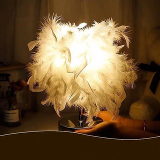 Đèn ngủ để bàn D07 cao cấp nón lông vũ cực đẹp có tăng giảm độ sáng