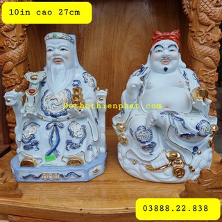 Tượng Thần Tài – Ông Địa sứ phú quý 10in cao 27cm màu xanh