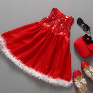 Đầm Noel viền lông trắng
