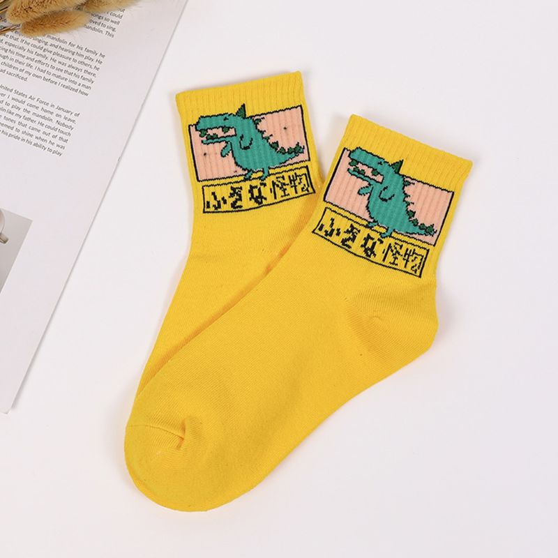 Set 5 Đôi Vớ Dài In Họa Tiết Khủng Long Hoạt Hình Vui Nhộn Phong Cách Harajuku Cho Nữ