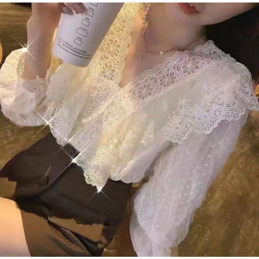 Áo Sơ Mi Ren Dài Tay Nữ Mùa Thu Kiểu Mới Pháp 2021