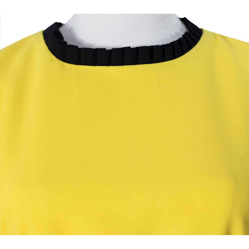 Đầm Pleated Neck Sleeve Black Band Yellow Dress HAVIAS