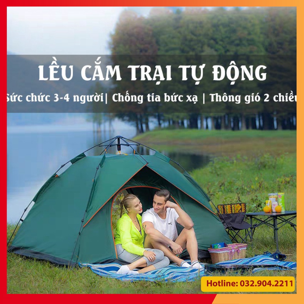 Lều cắm trại tự động, tự bung dành cho 3-4 người, chống nước, tia bức xạ, thông gió 2 chiều