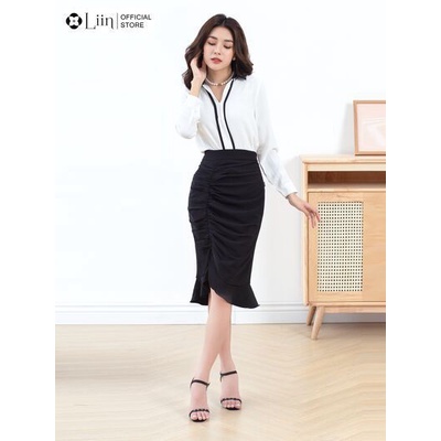 Chân váy nữ công sở Linbi màu đen, dáng đuôi cá đen nhún thanh lịch Liin clothing J4162