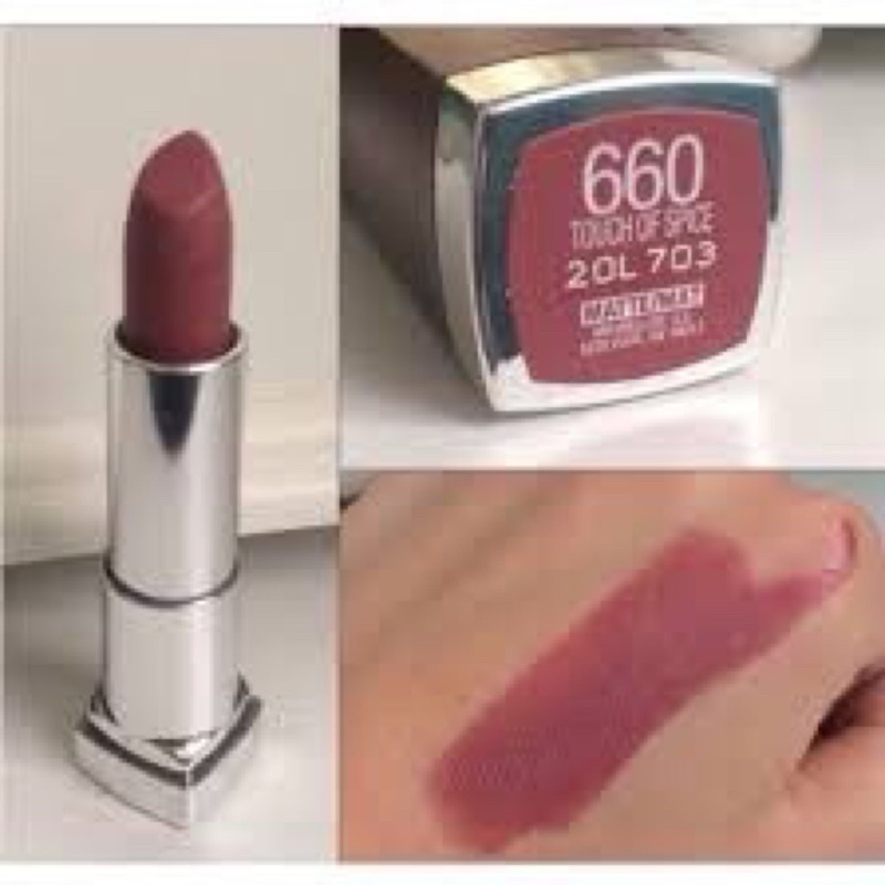 Son lỳ có dưỡng Maybelline Color Sensational Matte Lipstick 660 Touch of Spice màu hồng nâu