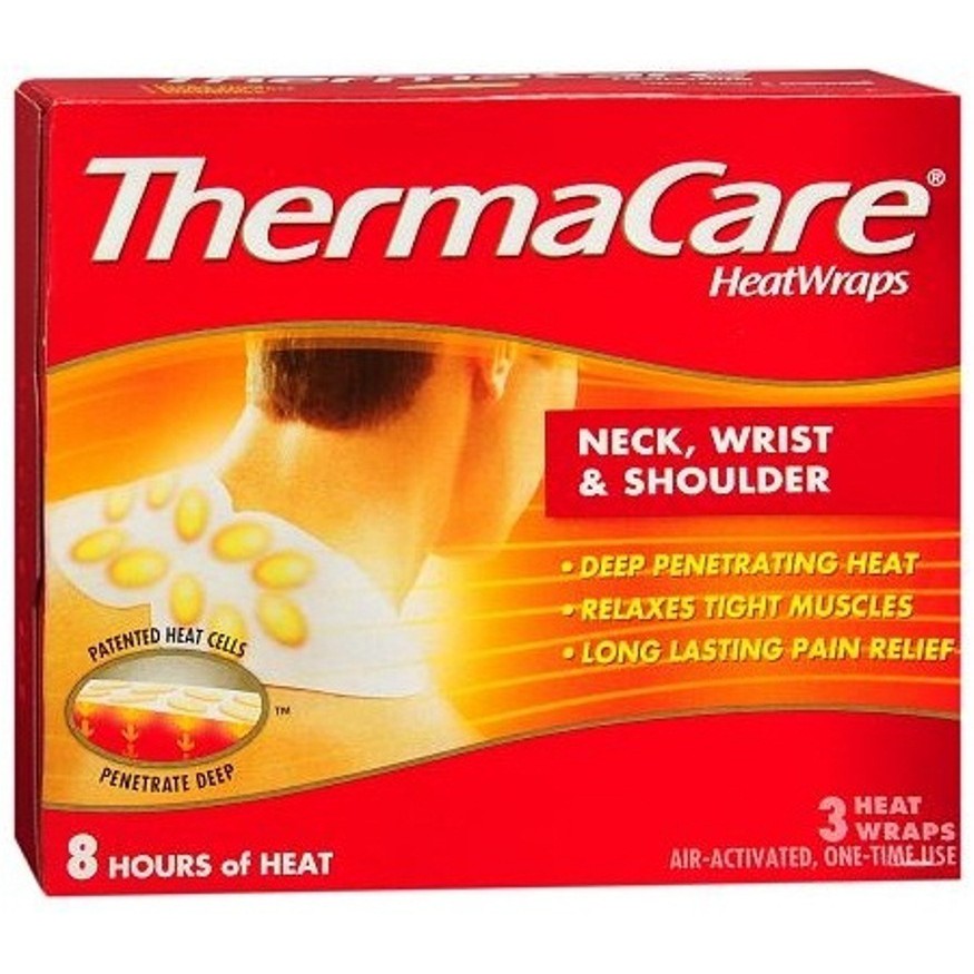 MIẾNG DÁN NHIỆT GIẢM ĐAU VAI GÁY THERMACARE - Neck Wrist & Shoulder Pain Therapy Heatwraps - HỘP 3 MIẾNG