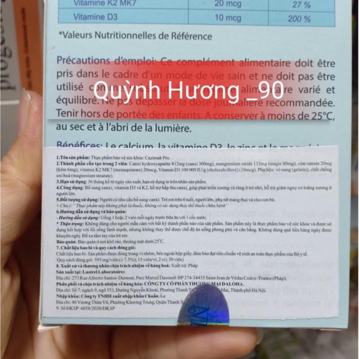 Viên uống bổ sung canxi CAZIMAK PRO hộp 30 viên giúp xương chắc khỏe