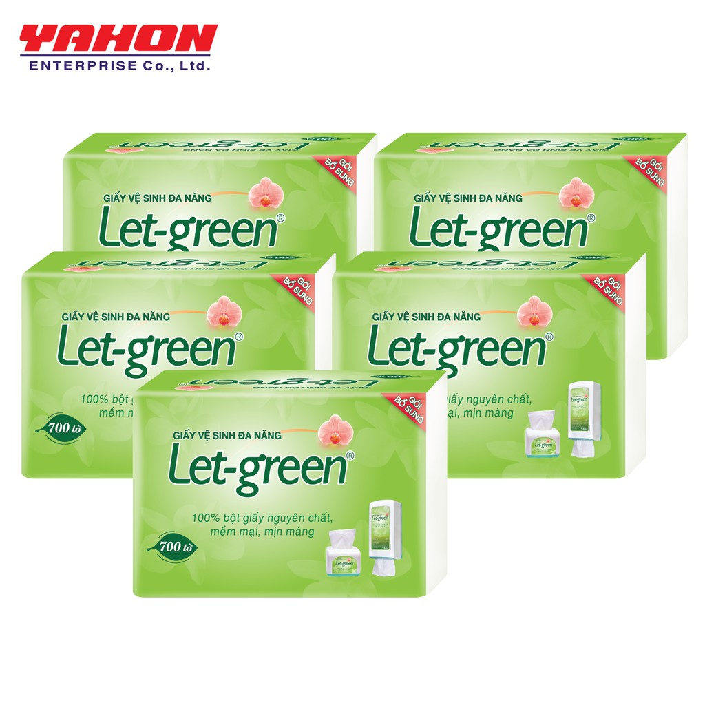 {TẶNG 1 HỘP NHỰA ĐỂ BÀN} - COMBO 2 GÓI BỔ SUNG GIẤY VỆ SINH ĐA NĂNG LET-GREEN 10*21 CM 700 TỜ