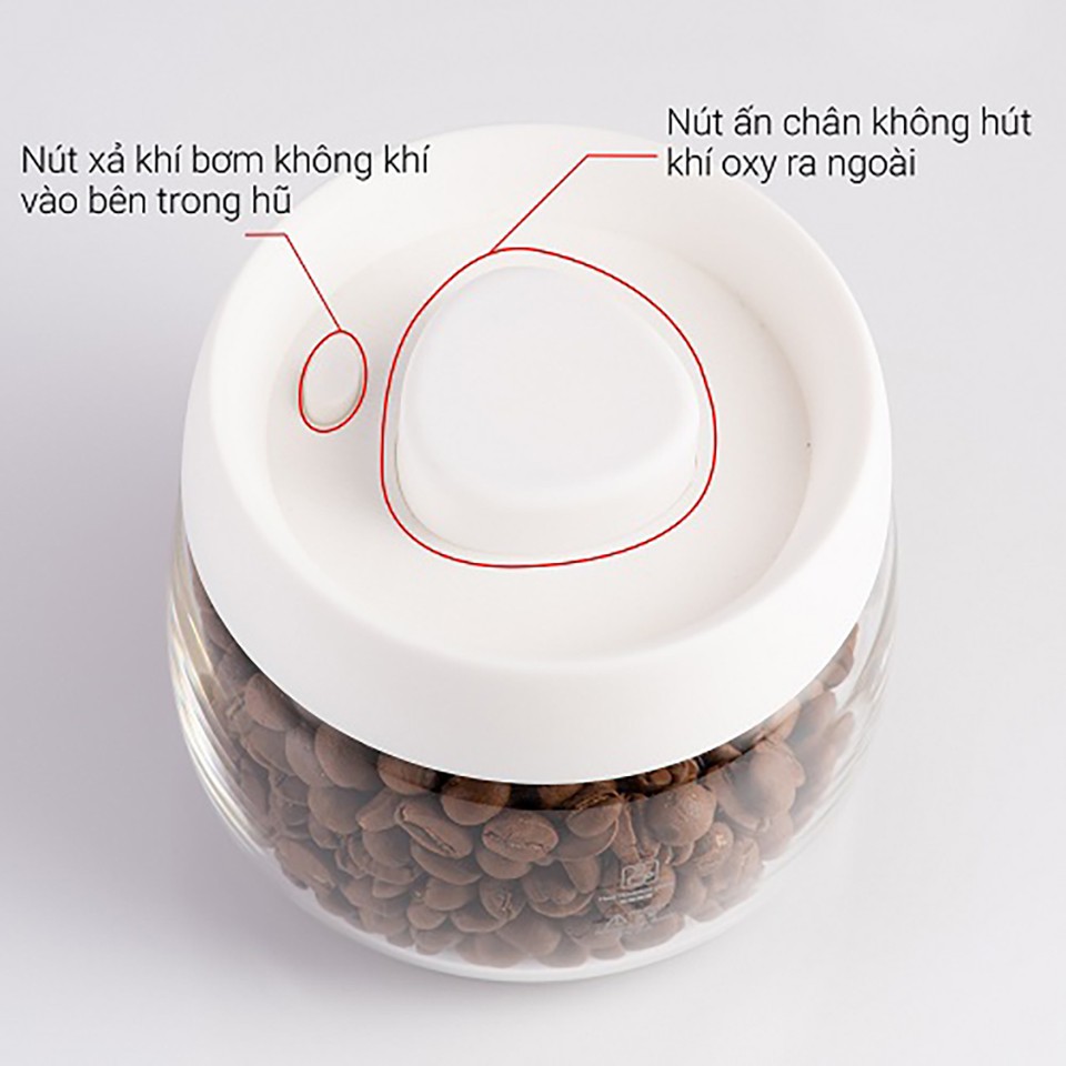 Hũ đựng cà phê thủy tinh van hút chân không Cafede Kona