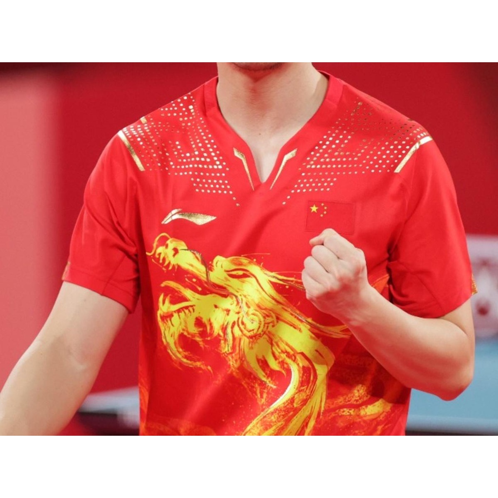 Áo Bóng Bàn Cầu Lông Li-ning Ma Long 6089A Chính Hãng Cao Cấp( Đỏ Họa Tiết Rồng Vàng ) - Cực Chất