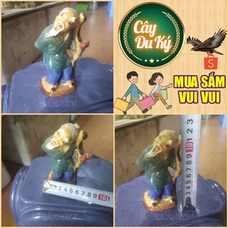 Tượng tiên ông trông cây mini gốm sứ Bát Tràng - 5x5x12 cm làm mô hình trang trí tiểu cảnh, trang trí bể cá