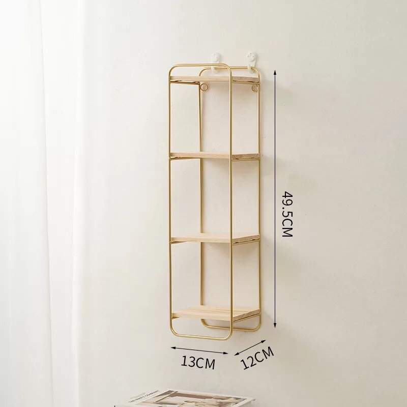 Kệ tầng treo tường sắt không gỉ kết hợp gỗ thông TĂNG KÈM DÂY ĐÈN đặc biệt KHÔNG cần khoan tường