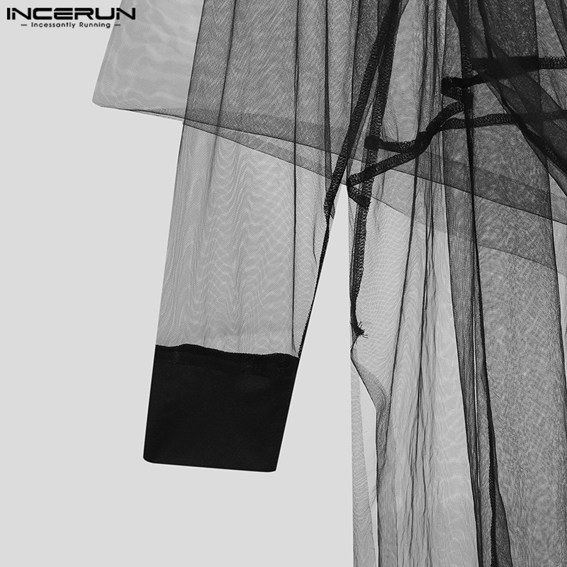 INCERUN Áo Lưới Tay Dài Xuyên Thấu Thời Trang Dành Cho Nam