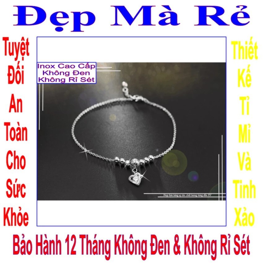 Lắc chân nữ kiểu trái tim đính đá Zircon và bi (Trắng) LC00012T020049-Trang