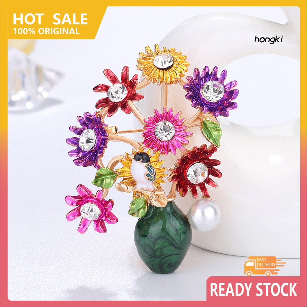 Ghim Cài Áo Hình Bình Hoa Đính Kim Cương Giả Thời Trang Cho Nữ