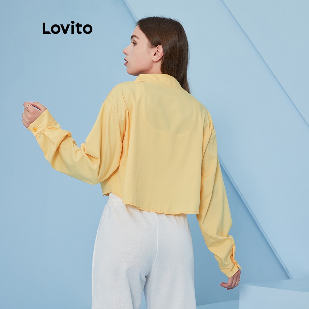 Áo kiểu Lovito dáng ngắn tay dài cổ rộng đơn giản BLCWJRP2152 (Màu vàng)