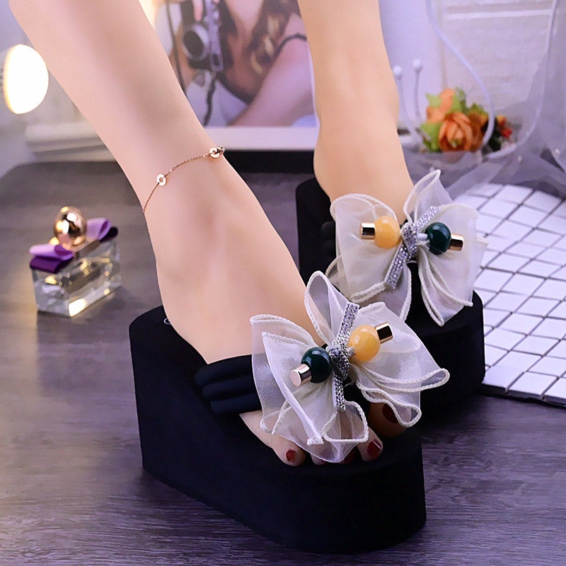 Dép Xỏ Ngón Cao Gót 8Cm Đế Dày Phong Cách Hàn Quốc Thời Trang Đi Biển Cho Nữ