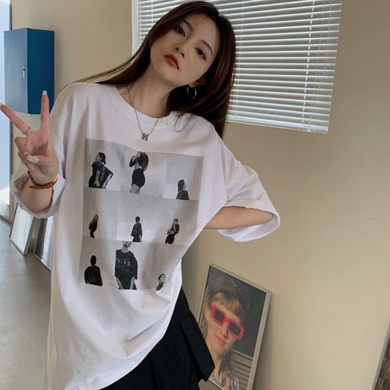 Áo thun nữ Unisex 3158 in hình tay lỡ form rộng chất cotton hàng Quảng Châu ANDOSA AT20