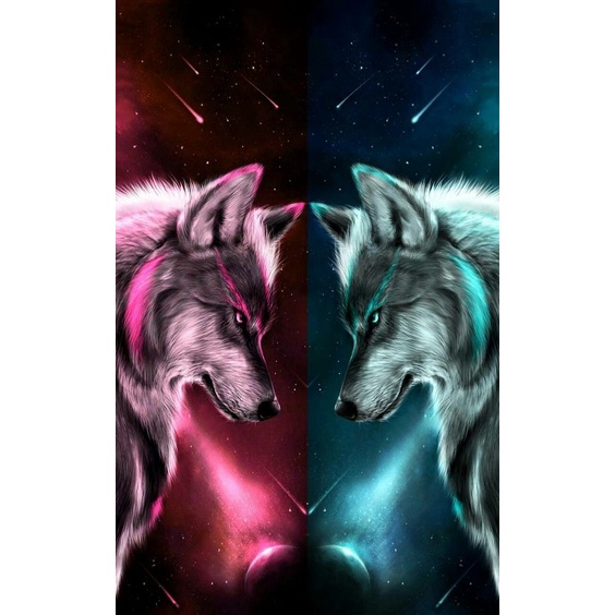 Bộ Tranh Đính Đá 5D Họa Tiết Chó Sói Độc Đáo DIY Dùng Trang Trí Nhà Cửa