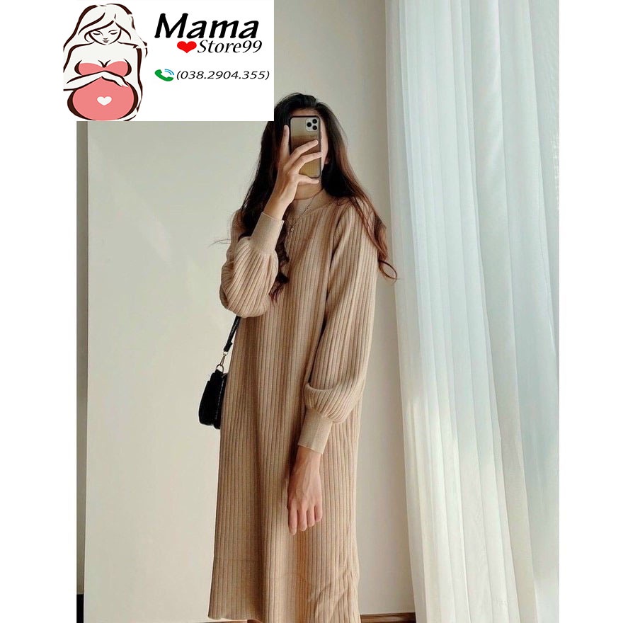 Váy Len Bầu Thu Đông,Đầm Bầu Dáng Suông Sọc,Cổ 4 Phân,Tay Dài Bozip Xinh Xắn,Mặc Ở Nhà,Đi Chơi,Công Sở V040 Mama Store99