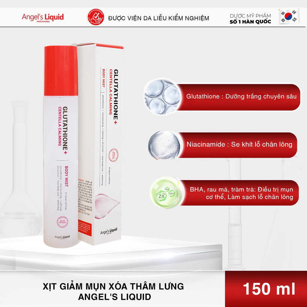 Xịt giảm mụn lưng Angel Liquid Glutathione Plus Centella Calming Body Mist 150ml