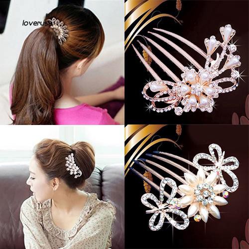 Lược cài tóc đính đá và hạt ngọc giả sang trọng cho nữ