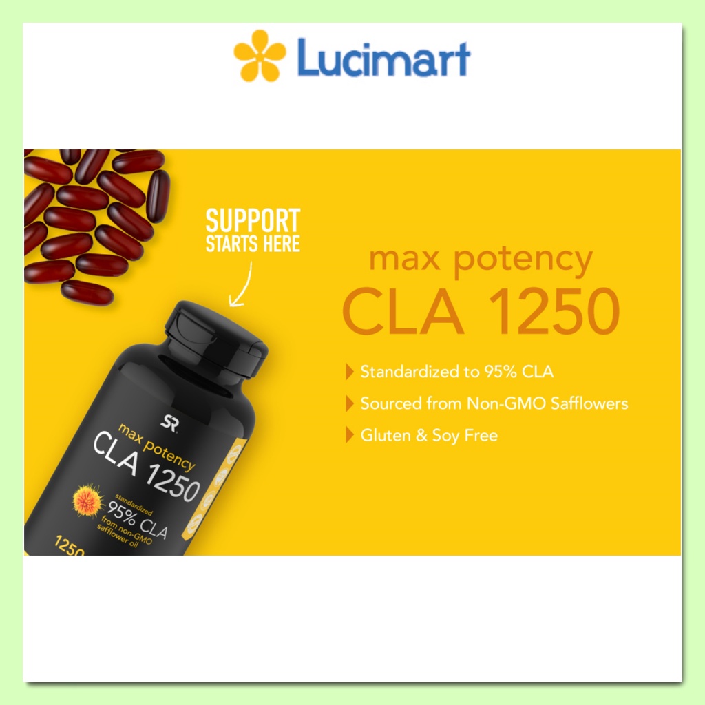 Viên giảm cân CLA 1250 Max Potency 1250mg Sports Research hũ 180 viên gel mềm [Hàng Mỹ hạn dùng tháng 10/2023]