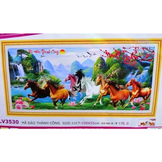 Tranh thêu chữ thập 9 con ngựa LV3530