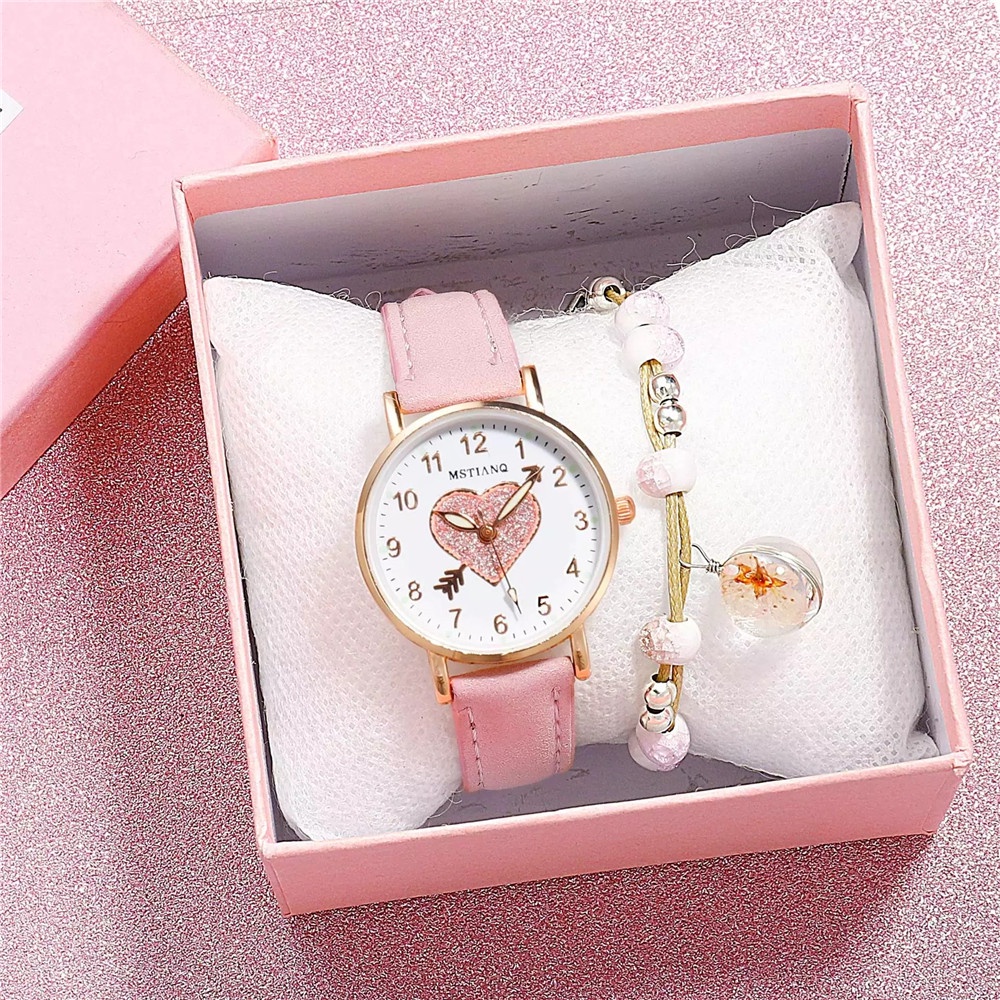 Đồng Hồ Điện Tử Chống Nước Họa Tiết Trái Tim Với Dây Đeo Da Phát Sáng Cho Nữ