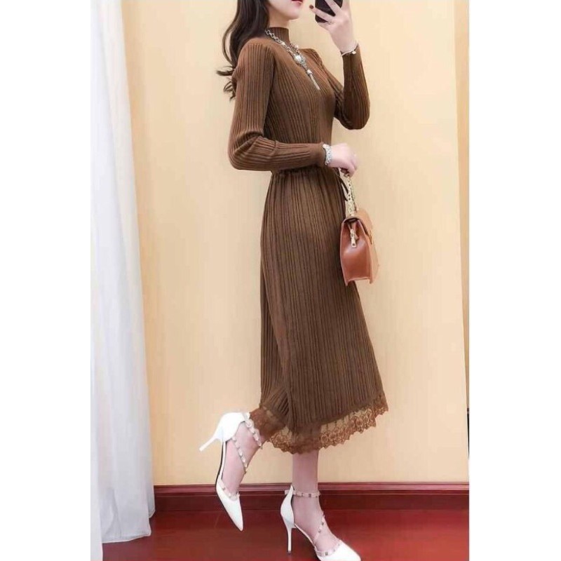 Váy len dài tay Hai Boutique chất len gân dày dặn đẹp mặc ấm VT06