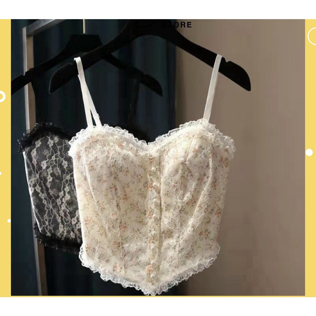 [Cao Cấp] Set chân váy Áo Bra Ren, Áo 2 Dây Ren Hoa Nổi Có Mút Ngực Sexy Tep Fashion