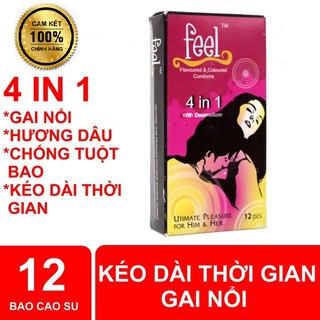 Bao Cao Su Feel 4 in 1 hộp 12 cái gai gân nổi  - kéo dài thời gian quan hệ