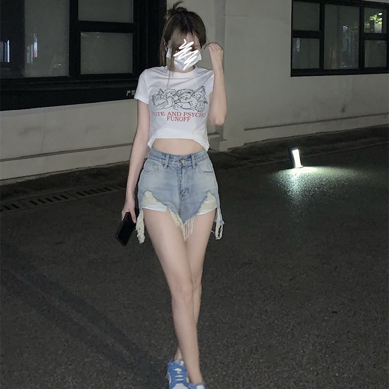 Quần short denim lưng cao thời trang dành cho nữ