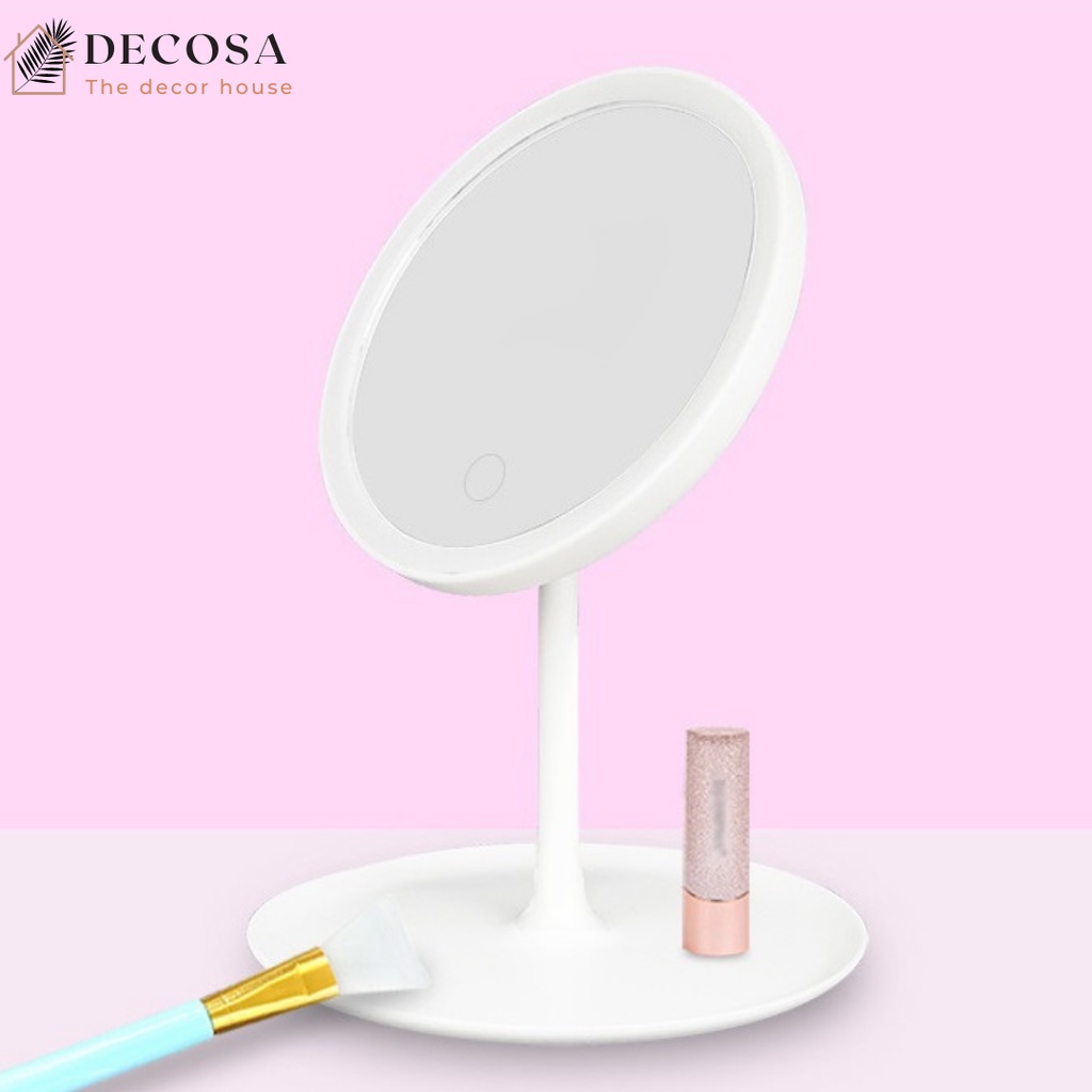 Gương đèn led trang điểm để bàn cảm ứng 3 màu pin sạc DECOSA