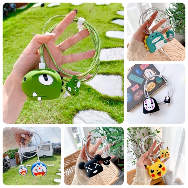Combo bọc bảo vệ cốc sạc hình siêu cute + thú bảo vệ dây sạc luôn nha