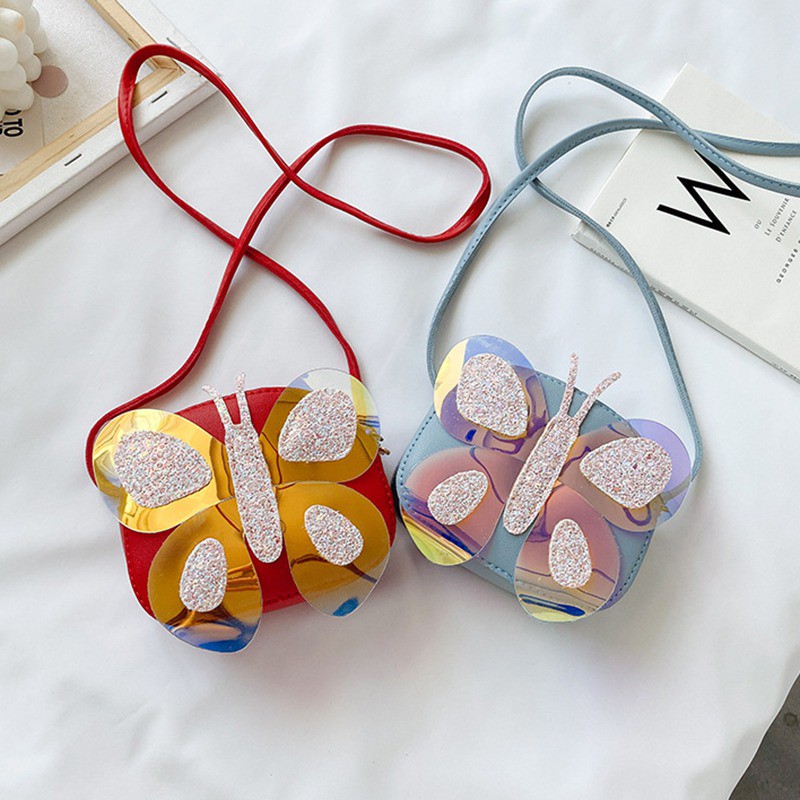 Túi đeo chéo da PU hình bướm dễ thương cho bé gái