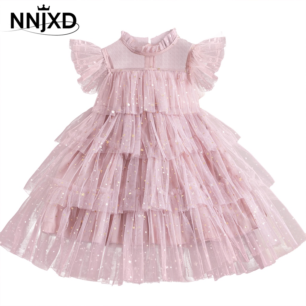 Đầm công chúa NNJXD dáng xòe nhiều tầng đính kim tuyến lấp lánh thời trang xinh xắn cho bé gái 2-8 tuổi