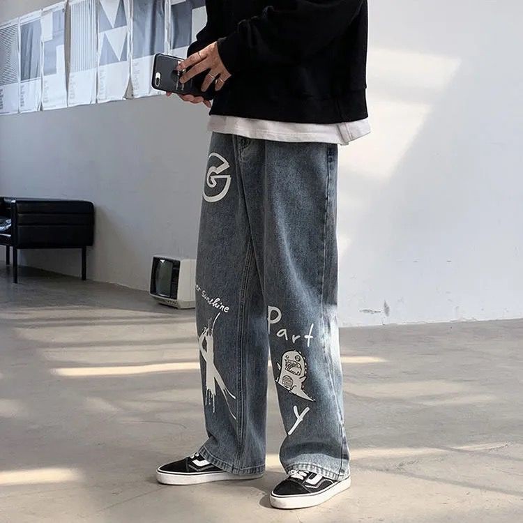 Quần Jean Ống Rộng Họa Tiết Hoạt Hình Graffiti Phong Cách Hip Hop Cá Tính Cho Nam | BigBuy360 - bigbuy360.vn