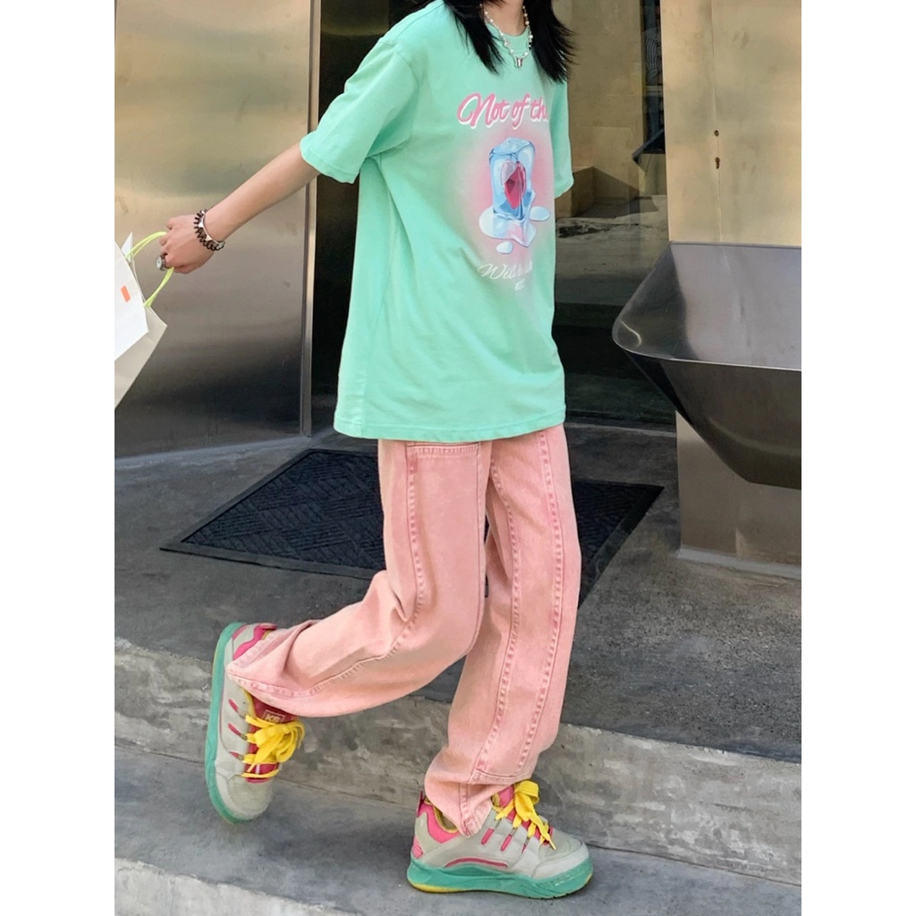 Quần jeans Lưng Cao Ống Rộng Phong Cách retro Mỹ