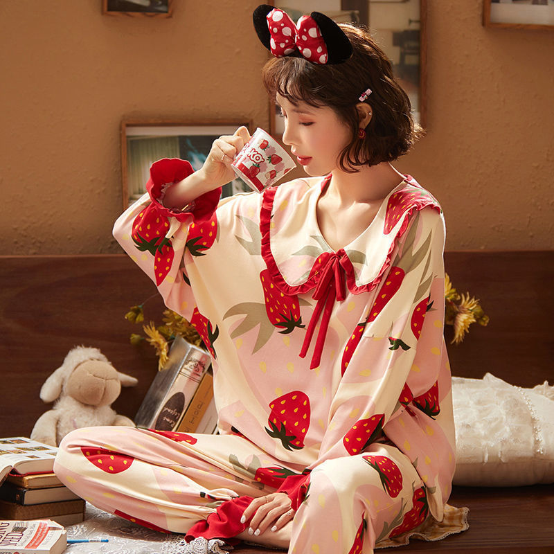 Cartoon Print Pajama Long Sleeves Top & Casual Sleepwear Terno for Girl