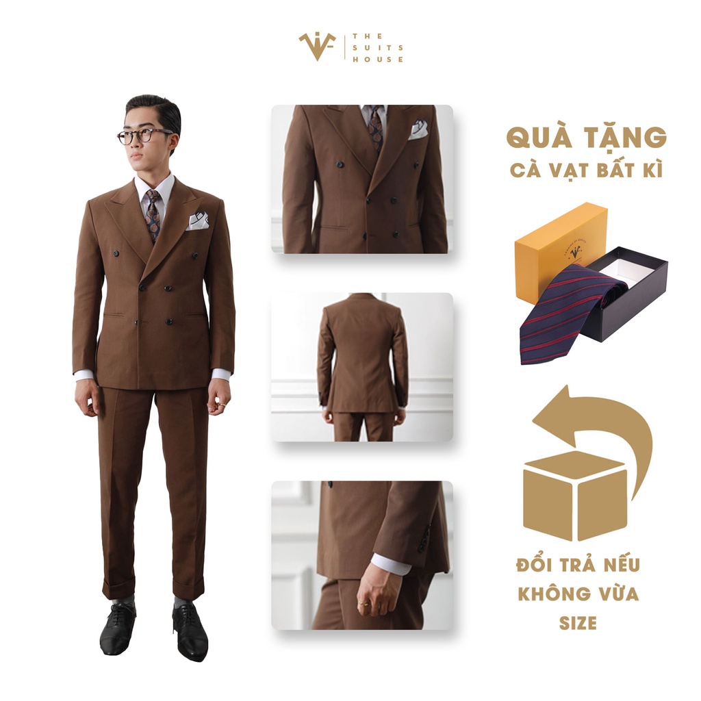 Bộ vest nam áo Blazer Suit quần tây nâu đậm 2 túi 6 khuy, satorial, chất CASHMERE - THE SUITS HOUSE