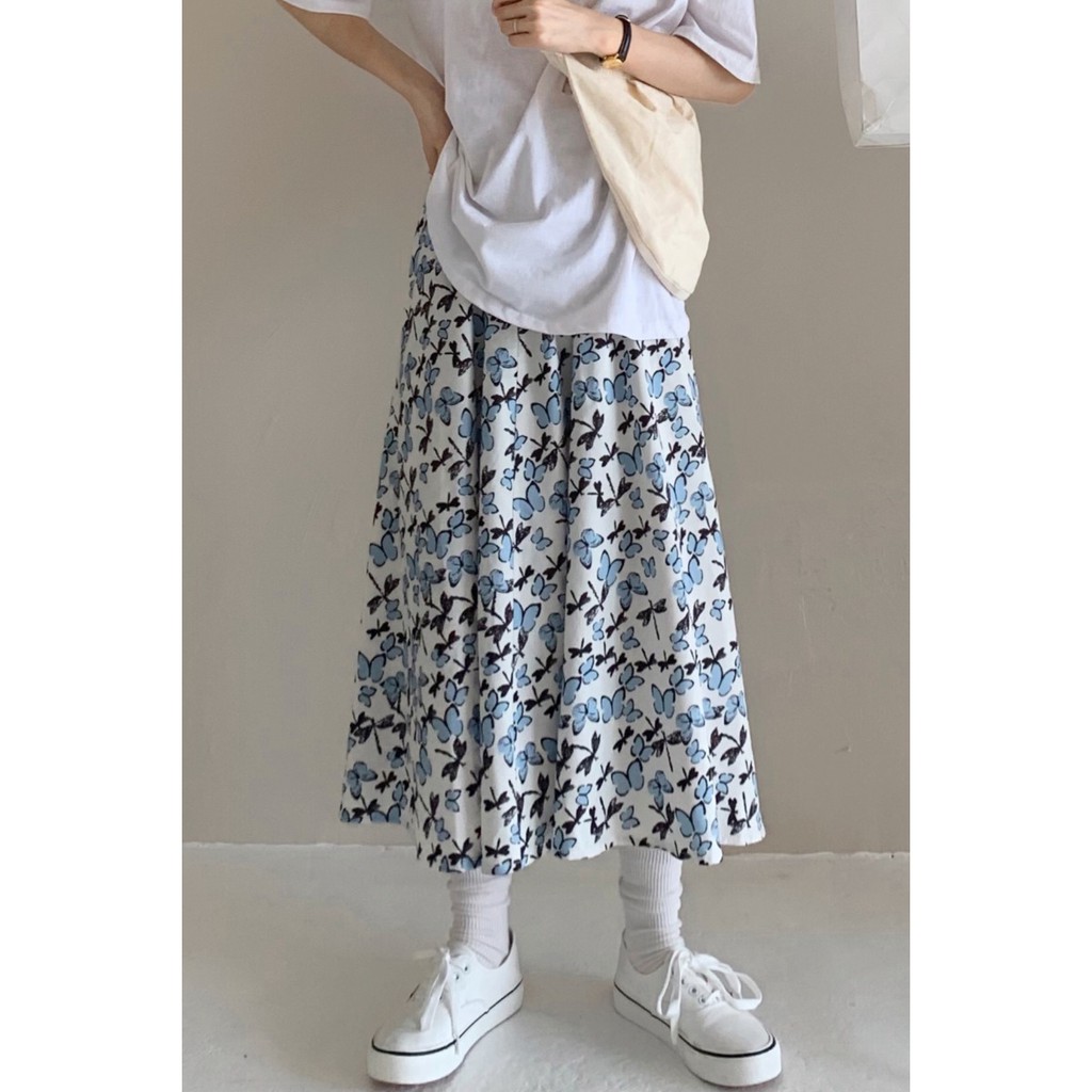 (ORDER) Chân váy xòe dài midi hoa nhí màu xanh vintage đơn giản  kiểu Pháp | BigBuy360 - bigbuy360.vn