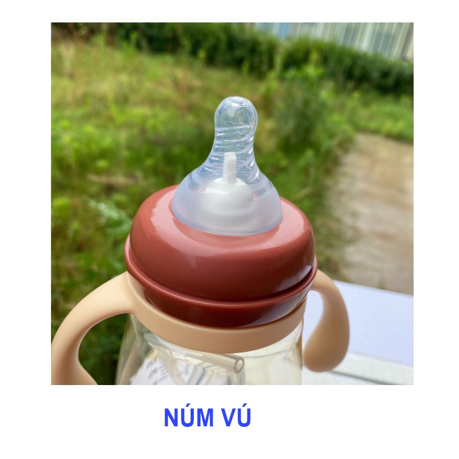 Bình Sữa Cho Bé Sơ Sinh Có Tay Cầm Chống Sặc Bình Sữa Silicon Tặng Đầu Ti Và Đầu Hút Thay Đổi Theo Lứa Tuổi BN15