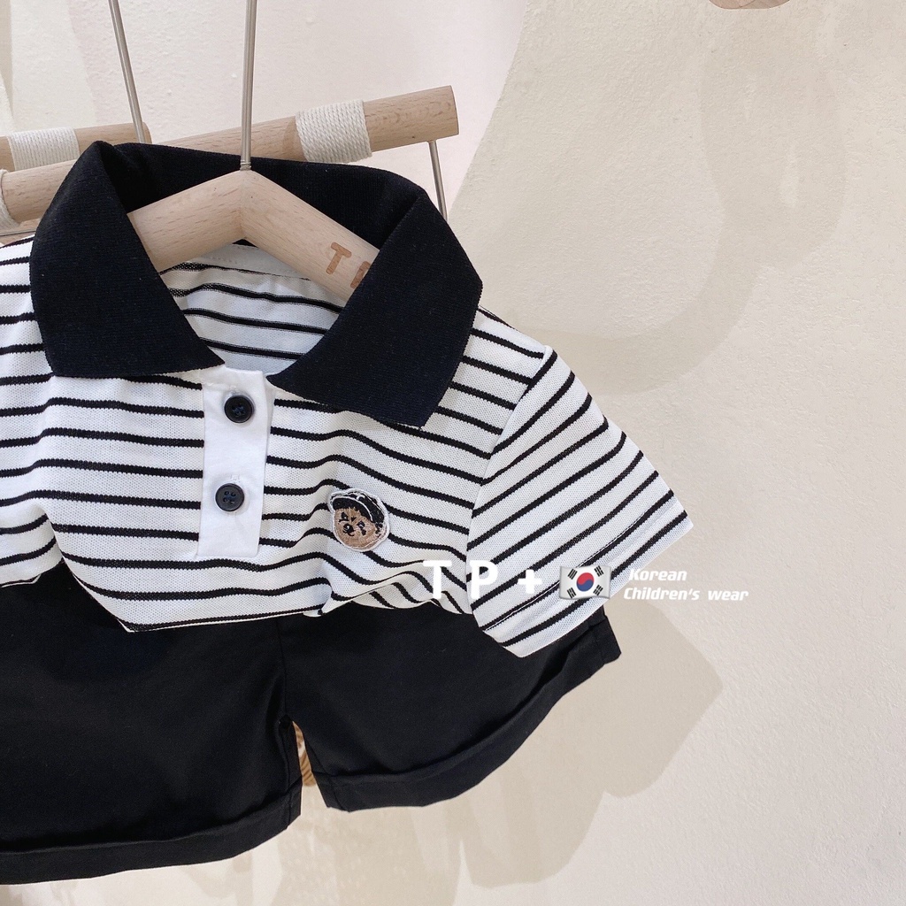 Set Áo Thun polo Tay Ngắn Kẻ Sọc + Quần Short Thời Trang Mùa Hè Cho Bé Trai Và Gái
