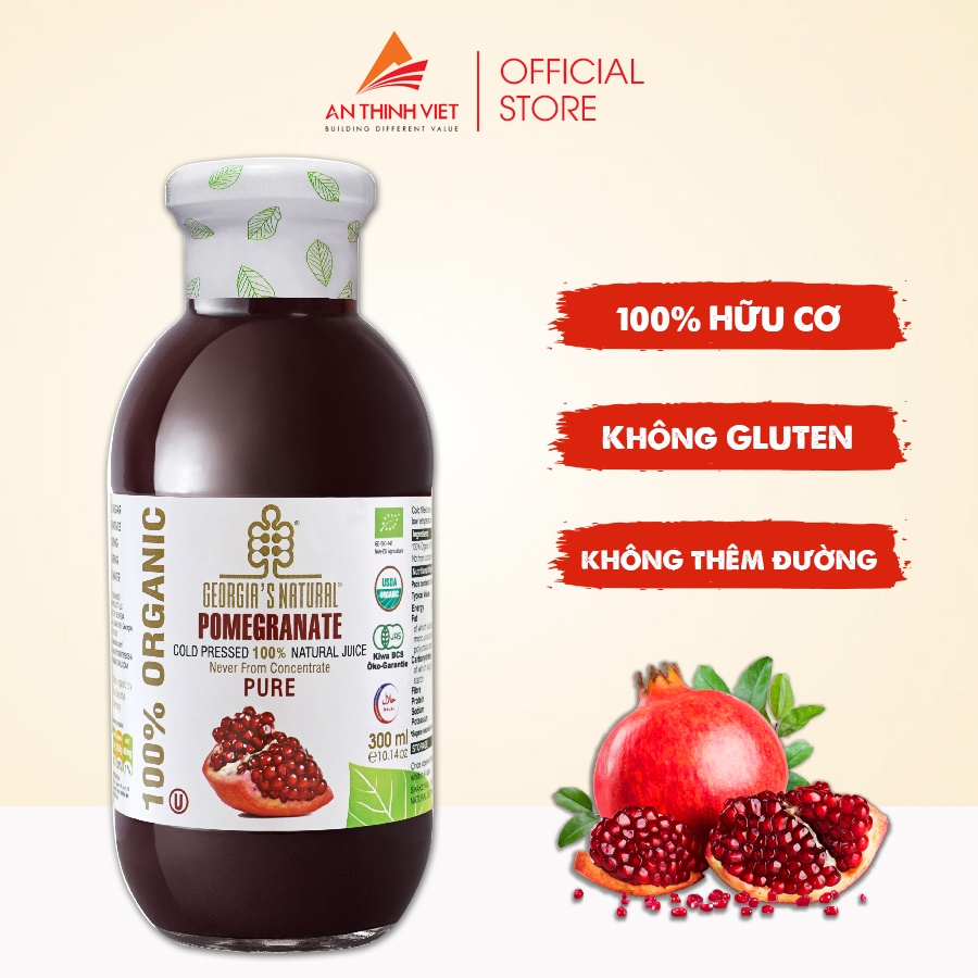 Nước Ép 100% Hữu Cơ Lựu Tự Nhiên Tăng Cường Vitamin C Pomegranate Juice - Georgia's Natural - 300ml