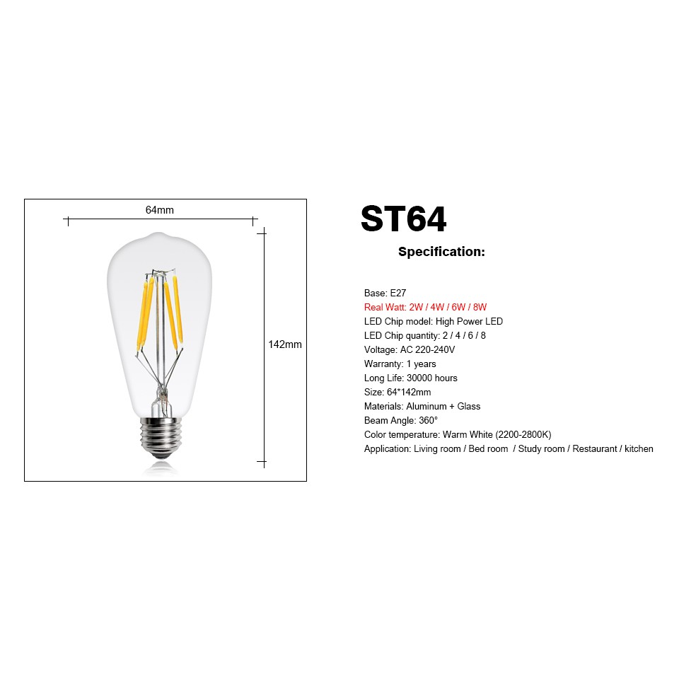 Bóng Đèn Led Vintage Edison ST64 Nhiều Màu - Bóng Đèn Cổ Điển Nhiều Mẫu Trang Trí Đẹp Ánh Sáng Vàng Hoặc Trắng